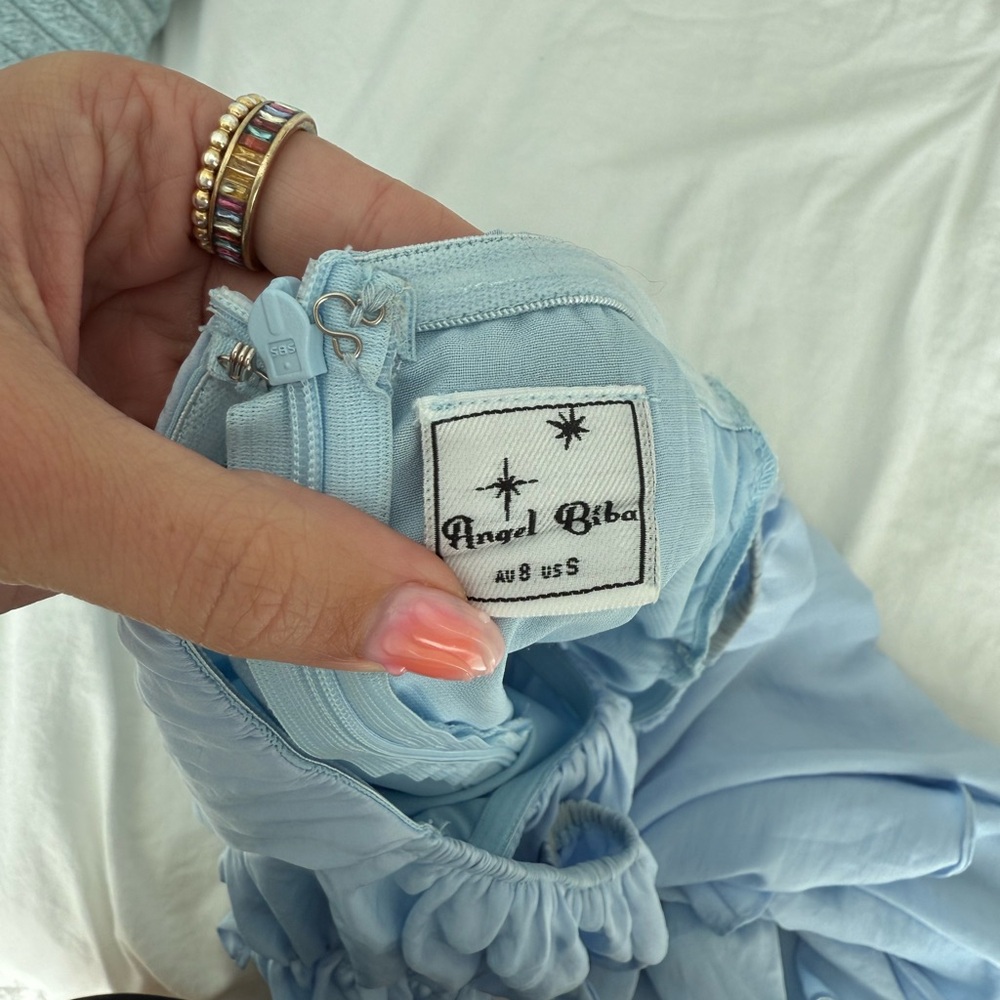 Angel Biba Blue Flutter Sleeve Ruffled Romper - Picture 3 of 3